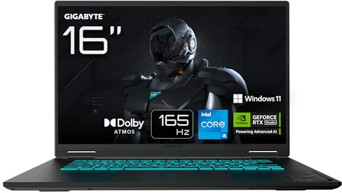 Gigabyte Gaming A16 - Ordenador portátil - 16, 165Hz WUXGA, Intel Core i5-13420H, RTX 5050, 16GB DDR5 5200MHz, 1xSSD Gen4 512GB, Windows 11 Home, Garantía de 2 años, Dolby Atmos, Gaming A16