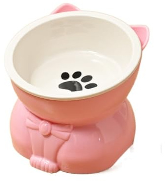 Cuenco elevado de cerámica para gatos, plato de protección para el cuello de 12 cm con base antideslizante, diseño inclinado, cuenco de porcelana para mascotas que protege la columna vertebral del