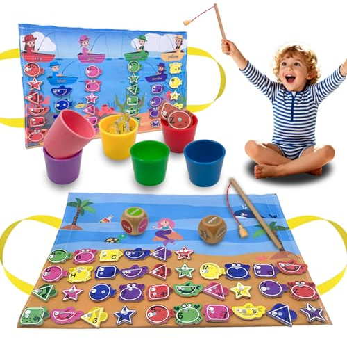 Zoyrin Fshing Game for Kids Magnetic Wooden Fishing Game for Toddlers 1-4, Montessori Toys with Letters & Numbers, Fine Motor Learning Toys for 2 3 4 Year Old Boys Girls Gifts, Storage Bag Included