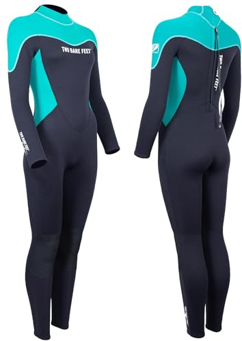 Two Bare Feet Women’s 4/3mm Supaflex Winter Wetsuit – Women’s Cold-Water Wetsuit for Paddleboarding & Surfing, Full-Suit, UK Watersports Brand (Black/Teal, XL)