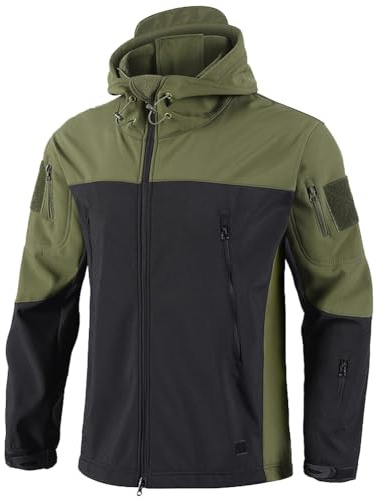 SimidunEUR Homme Veste Militaire avec Capuche Polaire Imperméable Veste Tactique d'Hiver avec Poches pour le travail, la pêche, la chasse et l'escalade,Vert,XL