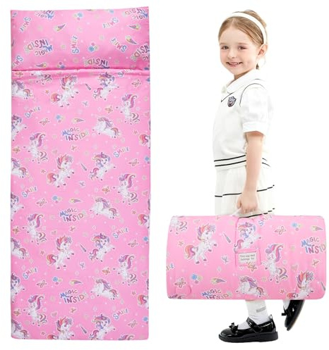 Sacco nanna per bambini e bambine, 3-8 anni, 120 x 60 cm, fodera in morbido cotone, leggero e caldo, con cuscino rimovibile, per kita, viaggi e campeggio (unicorno)