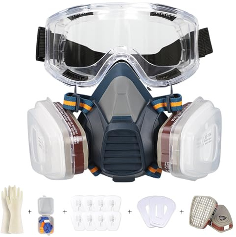 Gasmaske Vollmaske,Vollmaske Atemschutzmaske Staub Survival Nuklear und Chemie mit Aktivkohlefilter,Staubmasken Atemschutz Feinstaub für Gase Dämpfe, Chemikalien (MS59-Halbgesicht Atemschutzmaske)