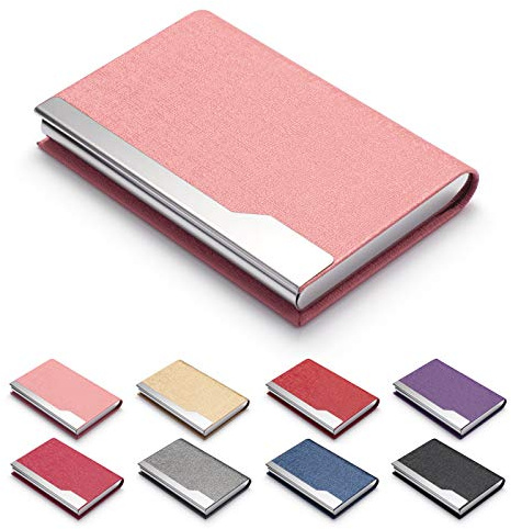 FACATH Funda para tarjetas de visita, de piel sintética de lujo, para tarjetas de nombre y tarjetas, para tarjetas de crédito, tarjetas de identificación, con cierre magnético - color rosa