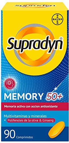 Supradyn Memory 50+, 90 Comprimidos, con Ginseny, Sin Gluten, Sin Lactosa
