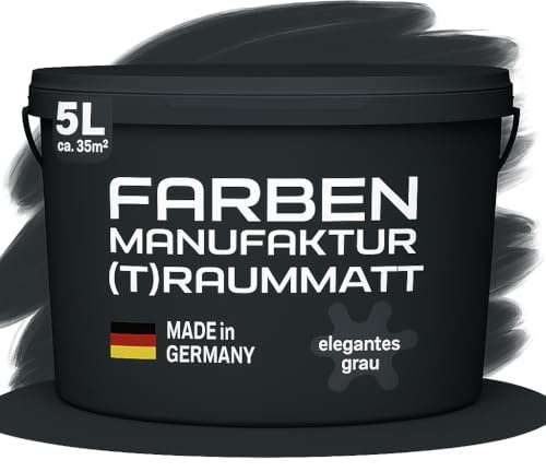 Färger fabrik (T) rummatt väggfärg inomhusfärg dispersionsfärg trendfärg 2022 1/2/5/10 L, färg: elegant grå, storlek: 1 l