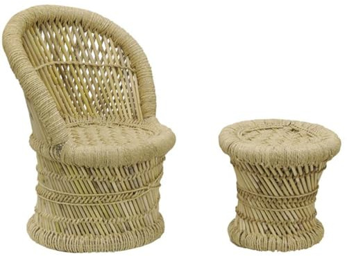 AUBRY GASPARD Fauteuil et Tabouret pour Enfant en Roseau (Lot de 2)