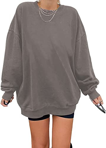Sudadera para mujer Los Ángeles Jersey Oversized Manga Larga Cuello Redondo Suéter Básico Holgado Tops Sin Capucha Adolescentes Vintage Tops Camisetas, gris, XL