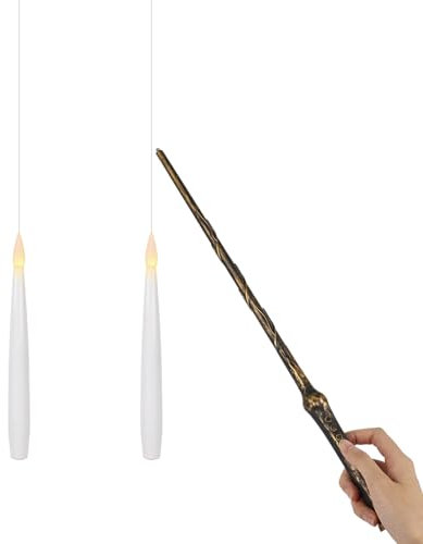 Eldnacele 15,5 cm flackernde schwebende Kerzen mit Zauberstab-Fernbedienung, LED Stabkerzen flammenlose hängende Fensterkerzen für Halloween-Weihnachtsdekorationen (2er Pack, weiß)
