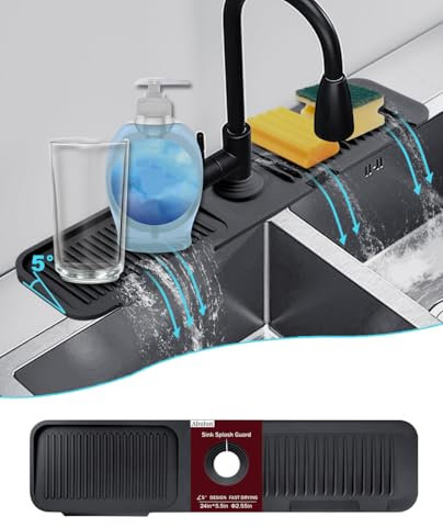 Alfombrilla fregadero cocina en Pendiente de 5 °,tapete para fregadero de silicona,protector encimera cocina,bandeja de recogida de goteo de agua en la manija detrás del grifo