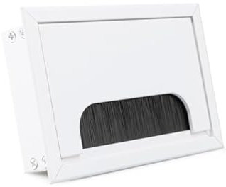 ATM® Schreibtisch-Kabeldurchführung | Edelstahl mit integrierter Bürste und Klappe | Für Ordnung und Übersicht am Arbeitsplatz | Rechteckig Weiß, 80 x 120 mm