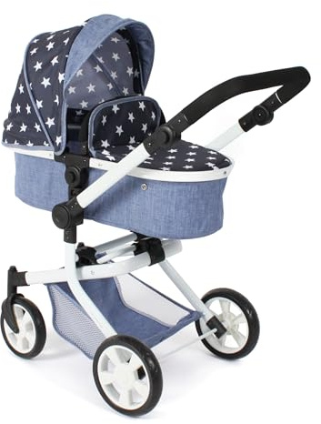 Bayer Chic 2000 595-51 Mika - Cochecito para muñecas 2 en 1 para niños de 4 a 8 años, Estrellas, Azul Marino
