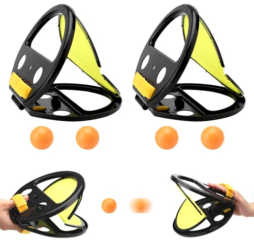 VOSSOT Jeu De Balle Lancer Et Attraper, Jeu de Balle de Capture, Balle Raquette Scratch Jeux, Jeu de balles de Capture pour l'extérieur, Jouet de Plage, 2 Temps, 4 balles Enfants de Plus de 3 Ans