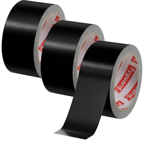 Fyguard 3 Rolle Panzertape, 48mm x 54m Panzerband Schwarz Wasserdichtes Reparaturband Gewebeband 210μ Gaffa Tape Handreißbar zum Innen & Außen Reparieren Befestigen Bündeln, 18m/Rolle