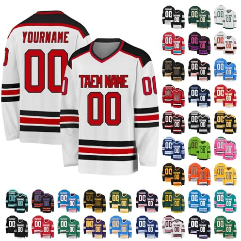 Maillot de Hockey Personnalisé Concevez Votre Shirt de Hockey Personnalisé avec Votre Nom/équipe/Numéro à Col en V Maillots de Joueur de Hockey sur Glace Hommes Manches Longues(#01)