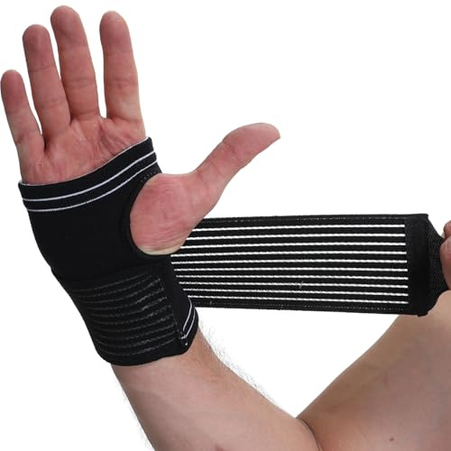 NEOtech Care Banda de sujeción para la palma de la mano y el pulgar - Elástica y transpirable - Tira de compresión ajustable (Negro, Talla L, 1 Unidad)