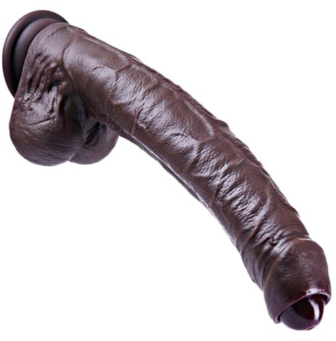 Dildo realistico da 26,3 cm con prepuccio mobile non circonciso. Dildo gigante in silicone. Penis lungo per vagina e anale. Grande ventosa Penis XXL nero. Adatto per uomini, donne e coppie
