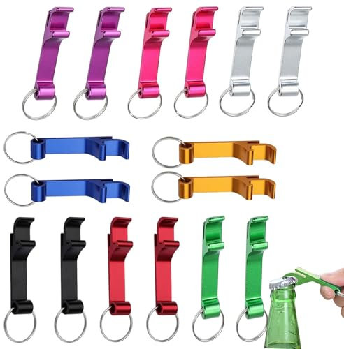 16 Stück Flaschenöffner Schlüsselanhänger,Mini Bier Getränkebehälter öffner,Bier Flaschenöffner,Aluminium Bierflaschenöffner Mit Metall Schlüsselanhänger,Für Verschiedene Getränke Flasche (8 Farben)