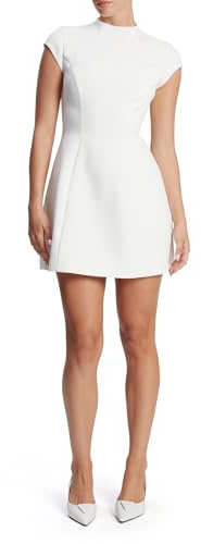 BARDOT Delphi Hourglass Mini Dress for Women - Orchid White, Cap Sleeves, Balloon Skirt, Boning