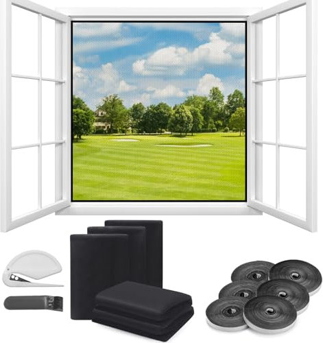 6 Pièces Moustiquaire Fenetre DIY, Insect Ecran 130 × 150 cm, Rideau anti Moustique Peut être Coupé, Rouleau Moustiquaire avec Velcro, pour Répulsif Contre Moustiques