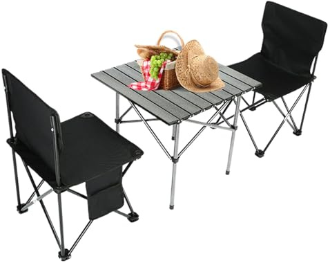 Zuasdvnk - Sillas de camping con mesa integrada - Mesa de camping plegable con sillas, 3 piezas equipo ligero impermeable para deporte, playa y jardín con muebles de exterior