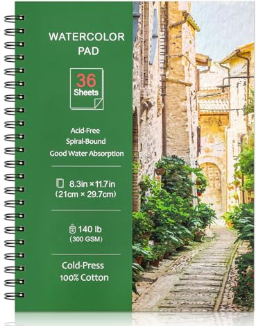 36 Sheets Watercolour Paper Pads A4, 140 lb/300 GSM Cold Press Water Colour Paper, Spiral Bound Watercolour Sketchbook Easter Gifts for Artist Student, Art Painting, Drawing, Mixed Media
