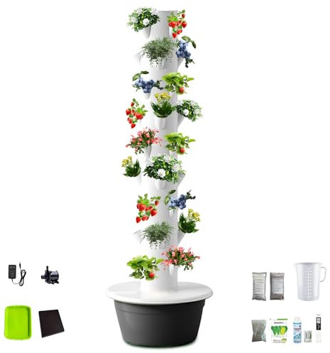CIELOBLOEN Colonne de Jardin Multifonction 5/7/9 Niveaux, Tour Aéroponique pour Cultiver Fraises et Herbes avec Réservoir Mobile et Design Modulable,9-Layers-Black