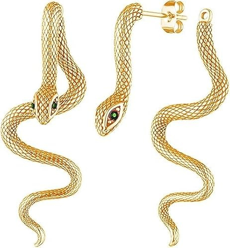 Yamobi Vintage Snake Earrings, Boucles d'oreilles serpent en or, Boucles d'oreilles à tige serpent Gothic, Bijoux Halloween Gothic pour femme