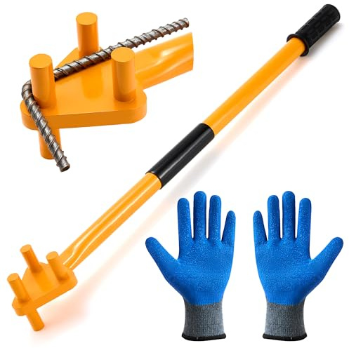 Sicrifety Rebar Bender-Rebar Bender Manual Hand Operated to 5/8 Bar Reverse Head with Anti-slip Protective Sleeve & Gloves, Rebar Bending Tool Ideal for Flat Steel and Steel Rods, Yellow