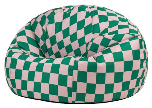 icon Kingston Bean Bag, Checkerboard Green, Woven Fabric suitable for Indoor Outdoor use, Large Adult Bean Bag Chair with Filling Included, Gifts for Her, Floor Chair, Gaming, Bedroom, Living Room