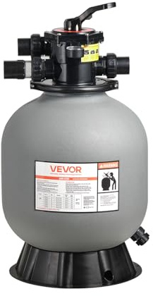 VEVOR Filtre à Sable 45,7 cm Filtre à Sable Piscine 151,4 L/Min pour Piscine Hors Sol Creusée, Vanne à 7 Voies, Filtration, Lavage à Contre-Courant, Rinçage, Recirculation, Vidange, Hivernage, Fermé