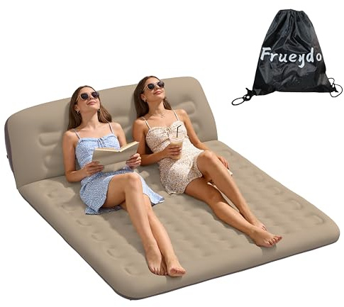 Frueydo Twin Size Inflatable Air Mattress with Adjustable Backrest -2 in 1 Inflatable Mattress Portable Queen Size Double Camping Mattress for Home & Outdoor Relaxing - Queen
