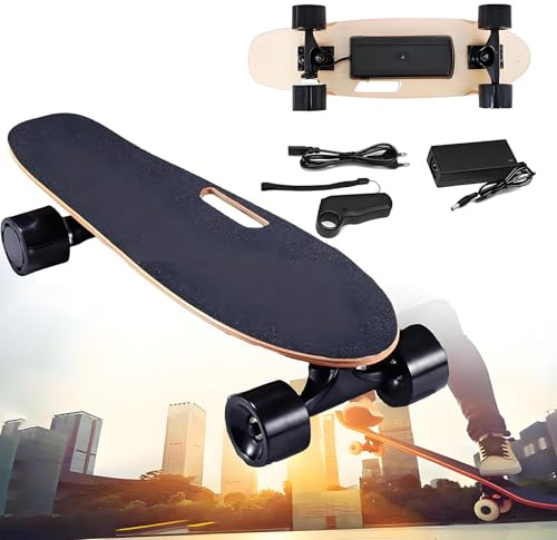 GIZMIT Skateboard électrique 24 km/h, Longboard électrique, autonomie de 13 km, Moteur sans balais 450 W avec télécommande sans Fil, Plateau en érable 7 Plis