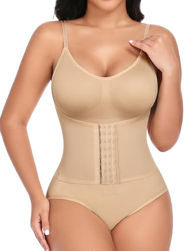 Niwicee Body Contenitivo Modellante Donna Shapewear Bodysuit Pancia Piatta Guaina Contenitiva Donna Intimo Snellente Shaper Shaping con Reggiseno e Tracolla Regolabile(Beige,M)