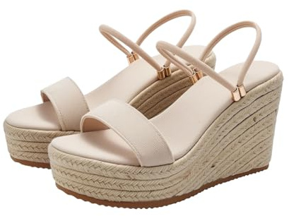 Platå Espadrille sandaler flätade glidmules casual sommar slip-on kilskor öppen tå skor, Khaki, 39.5 EU