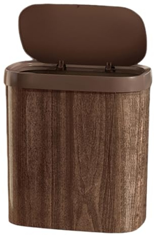 DOITOOL Papelera Vintage para Baño y Oficina con Tapa Abatible de 12l, Diseño Chino Clásico con Textura de Madera y Mecanismo de Apertura a Presión