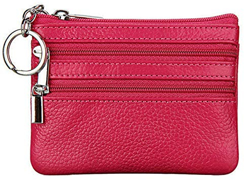 Women's Genuine Leather Coin Purse Mini Pouch Change Wallet with Keychain,rose