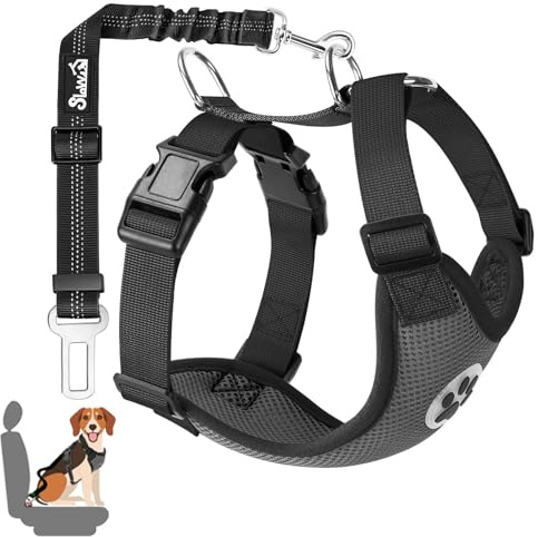 Set di cinture di sicurezza per cani SlowTon, imbracatura per animali domestici con cintura di sicurezza per viaggio e uso quotidiano Cinghia elastica regolabile e gilet