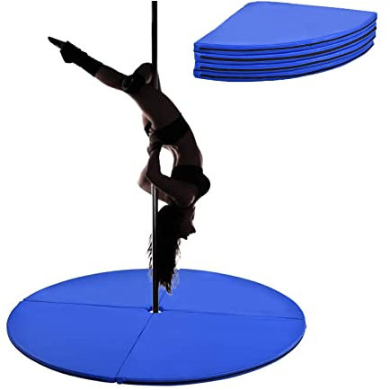 COSTWAY tapis de Pole Dance Mat Gymnastique, Tapis de Protection auto-agrippant, Amovible, Ф150 x 5 cm (Bleu)