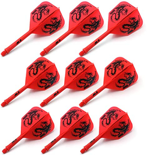 CUESOUL 9 Pieces Integrated Dart Shaft and FlightsDart Shaft Length 21mm/28mm/33mm,Red Dragon Dart Flights