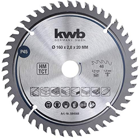 kwb lame de scie circulaire 160 x 20 mm, coupe très fine, lame de scie adaptée aux plans de travail, au bois et aux panneaux revêtus