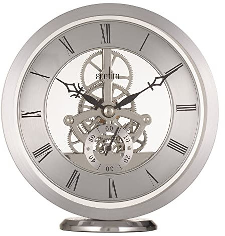 Acctim 37027 Silver Finish Quartz Battery Skeleton Mantle Mantel Clock with Roman Numerals 'Millendon'