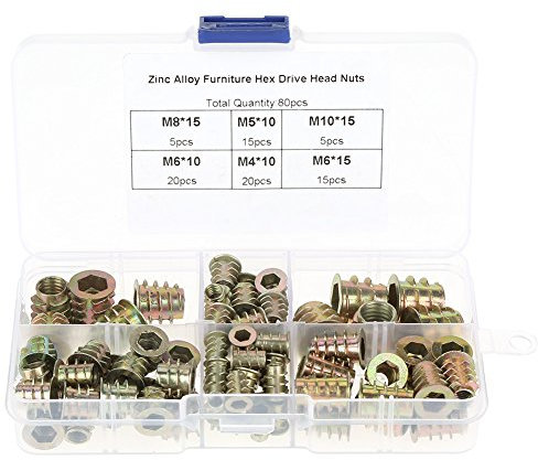 80 UDS M4 M5 M6 M8 M10 Tuerca Inserción Aleación Zinc Tornillo Hexagonal Rosca Interior Muebles Herramientas Reparación Juego Pernos Surtidos Tuercas Fijación Fuerte