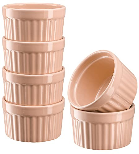 Kook Lot de 6 ramequins roses pour crème brûlée, soufflé en porcelaine, passent au four, pour tarte, gâteau de lave, soupe, 300 ml