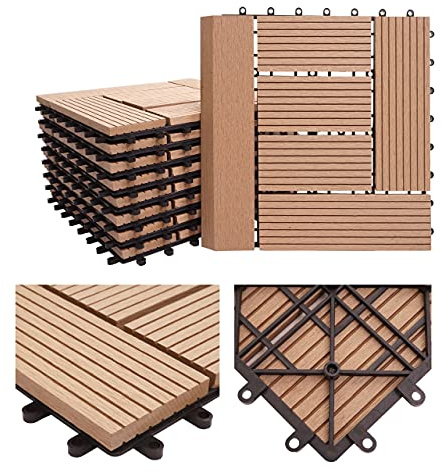 Mendler Carreau de Sol WPC Rhône, 11x Chaque 30x30cm = 1m² Premium - Teak, échelonné
