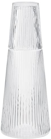 Stelton Pilastro geriffelte Glaskaraffe - Dänisches Design - Art Deco Stil - Spülmaschinenfest - Karaffe mit Deckel - Wasserkaraffe - 1 Liter