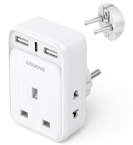 UK to European Plug Adaptor with 3 USB Ports(1 20W USB C Ports) and 2 Shaver Adapter Plug for Universal Shaver/Toothbrush, European Plug Adapter for Germany Spain Greece Iceland Poland etc (Type E/F)