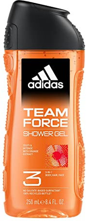 adidas, Team Force Gel Doccia Bagnoschiuma 3 in 1 per Corpo, Capelli e Viso, Formula Vegana, 250ml