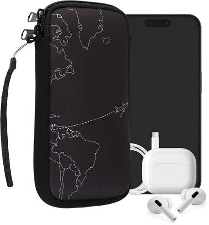 kwmobile Neopren Zip-fodral med dragkedja för smartphone XXL - 7 tum - dragkedja telefonväska - vertikal väska - resor och utforska vit/svart