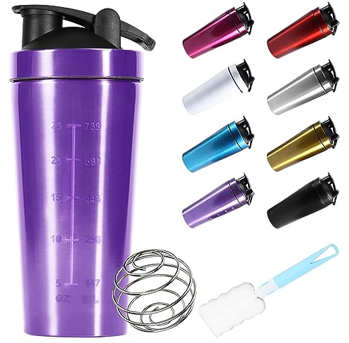 ZAKVOP Eiweiß Shaker, Protein Shaker, Eiweiss Bottle, Trinkflasche, skaliert bis 960 ml, BPA Free/Leak-Proof/Premium Quality Edelstahl, Wasserflasche with Scale - for Clump Free Shakes - Lila